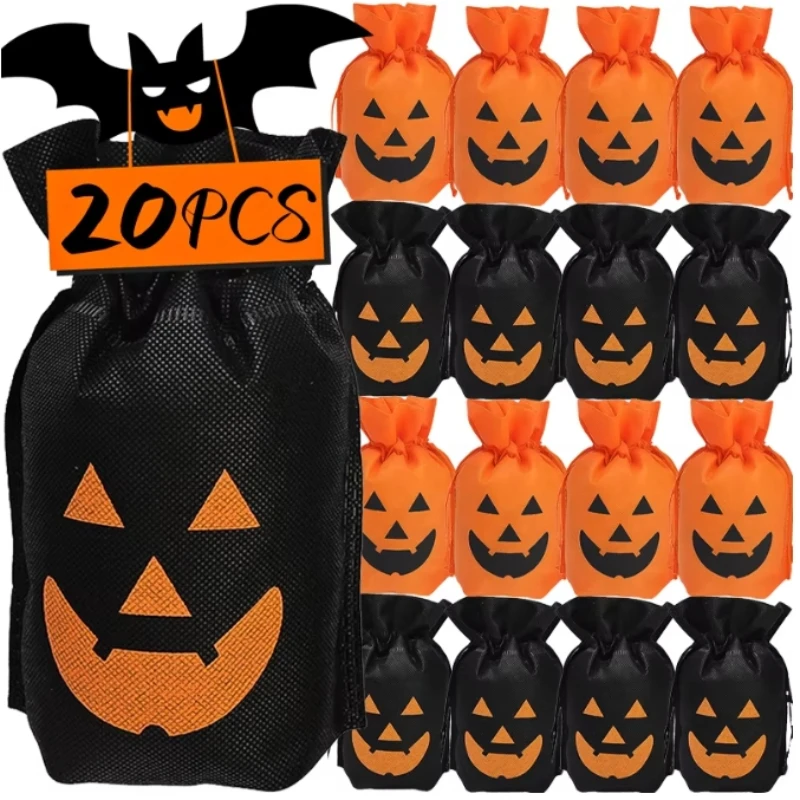 

1/20PCS Halloween Pumpkin Candy Bag Non-woven Portable Biscuit Gift Bag Sugar Storage Pouch Halloween Party Supplies Kids Favors