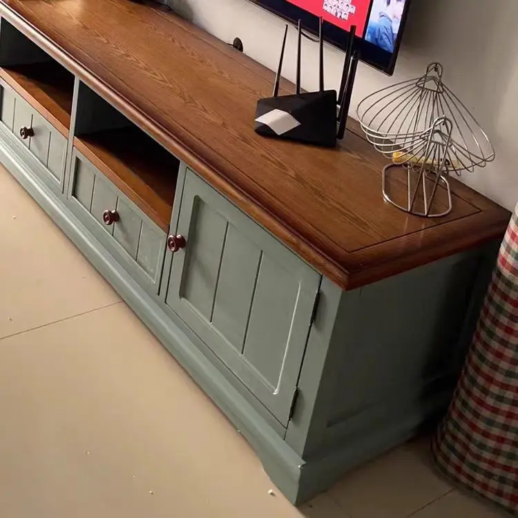 Mueble de TV americano de madera maciza, mueble de salón, mueble de suelo, mueble bajo de almacenamiento, rectangular, retro, para apartamento pequeño, Pastora