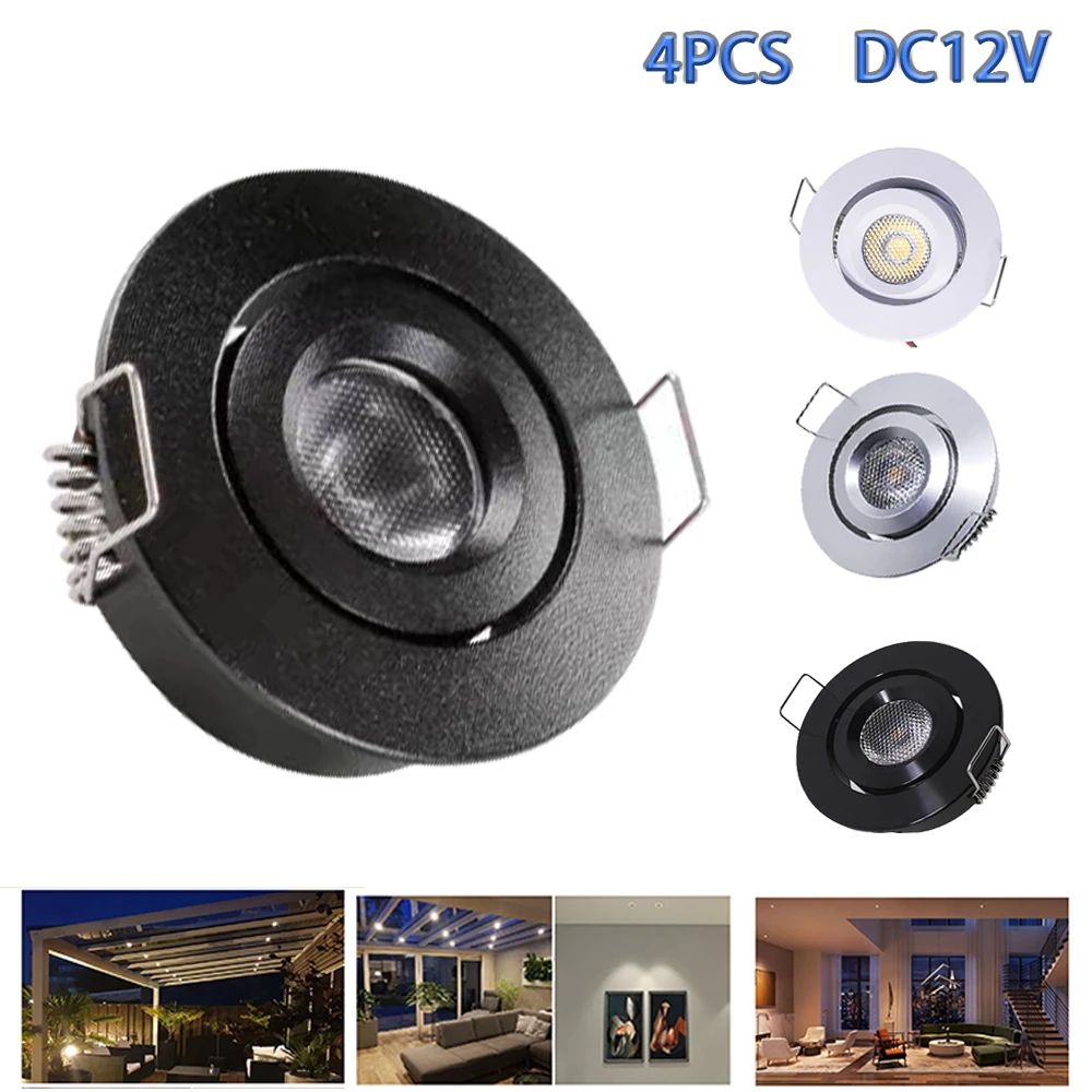 DC12V Mini LED Spotlights 3W Dimmable Recessed Jewellery Cabinet Downlight Tiltable Angle Ceiling Spots Bathroom Kitchen Lights