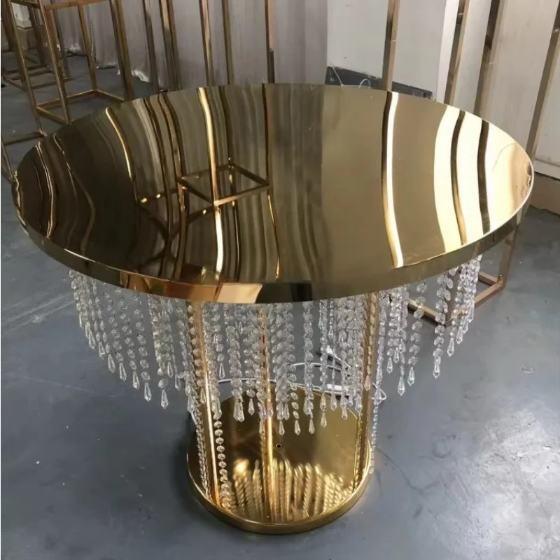 High quality gold crystal bead curtain metal iron dessert cake table base for wedding events party decoration