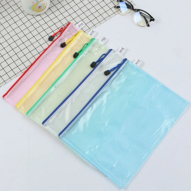 Grade saco com zíper 5/10/15/20 pçs pvc mix cor transparente à prova dwaterproof água armazenamento de documentos estudante papelaria escola material de escritório zyf