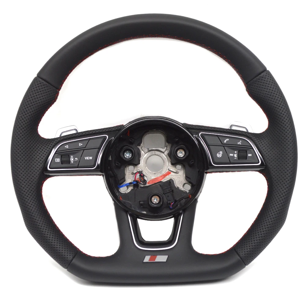 

For Audi S logo A3 8V A4 B8 B9 Custom half punch leather steering wheel Including button and paddle with heating Multi-color