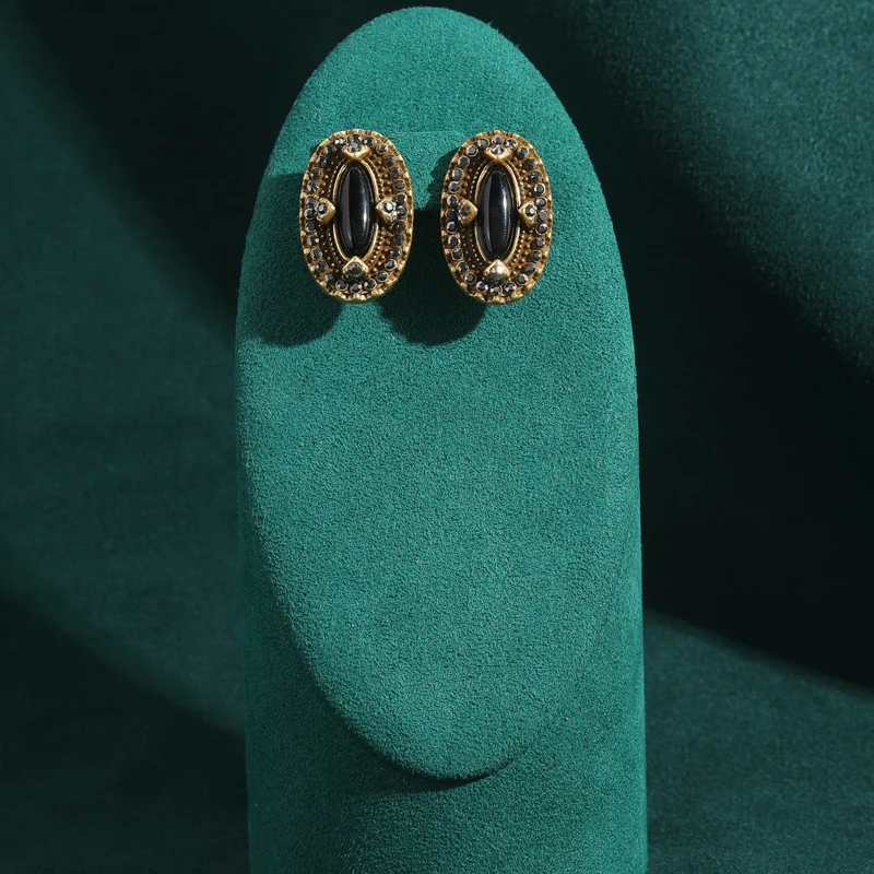 العتيقة الذهب اللون الأسود العقيق البيضاوي قرط الاذن المرصع حجر الراين مجوهرات فاخرة مصمم خمر للنساء الزفاف الشكر 2025