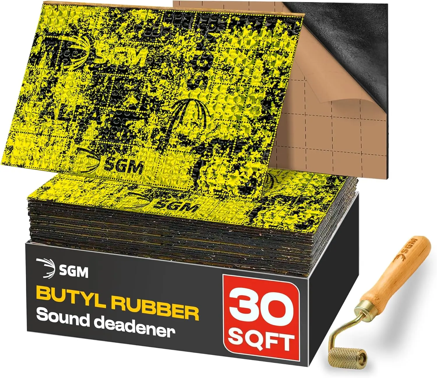

80 mil (2mm) 30 sqft Car Sound Deadening Mat with Roller Set, Self-Adhesive Butyl Automotive Audio Insulation Material