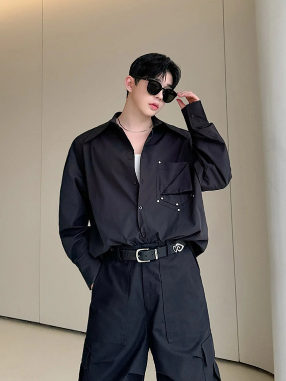 

Металлические заклепки, нерегулярный дизайн, Long Sve, мужские, свободный крой, универсальные, повседневные, весна-лето, irt