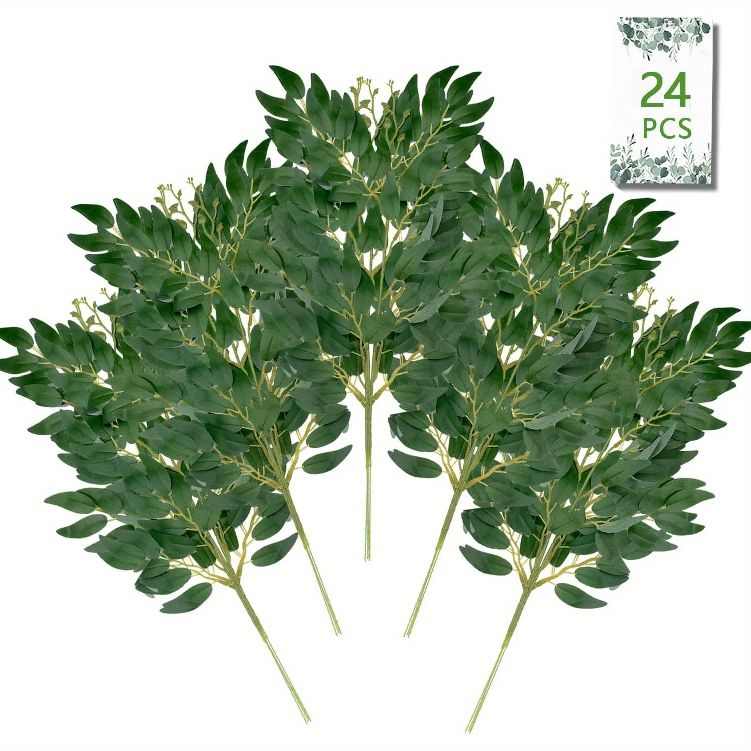 24 Stück künstliche italienische Ruscus-Grünstängel, künstliche Grünstängel, künstliche Seidengrünblätter, Girlandenreben für Hochzeit