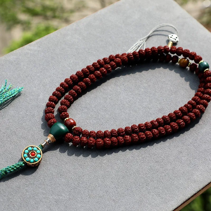 9Mm-Brushed, Patinated, Five-Petal Jade-Like Small Vajra Bodhi Beads, 108-Bead Bracelet Men And Women