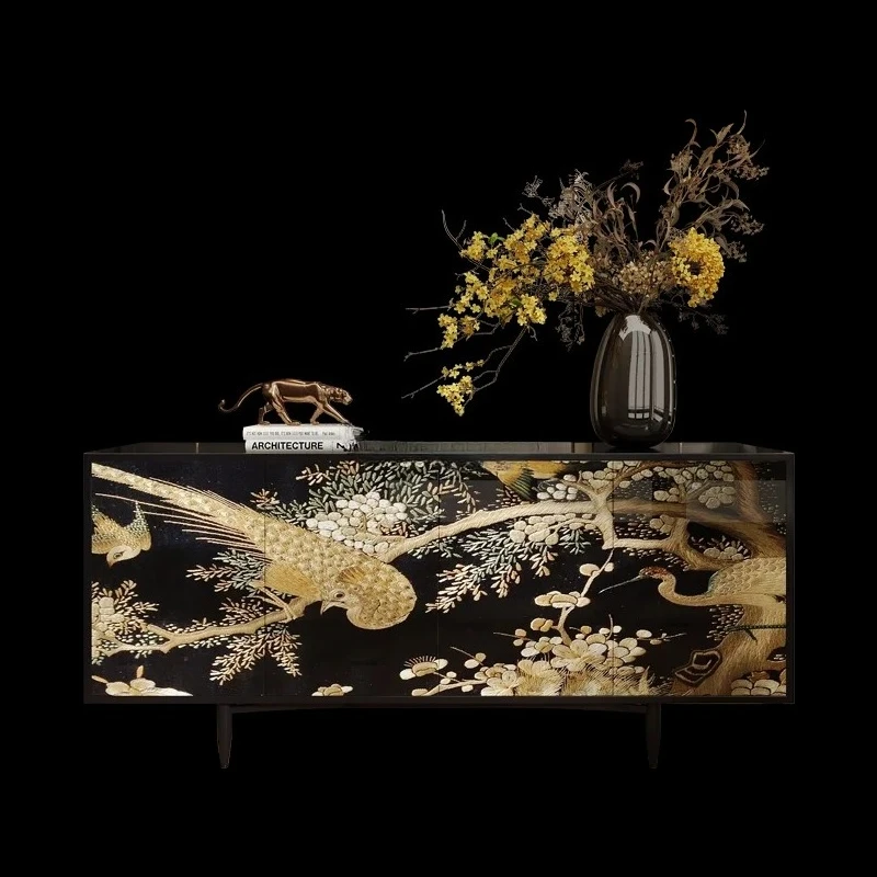 

French Chinese style painted dining side cabinet living room wall decoration tea cabinet art