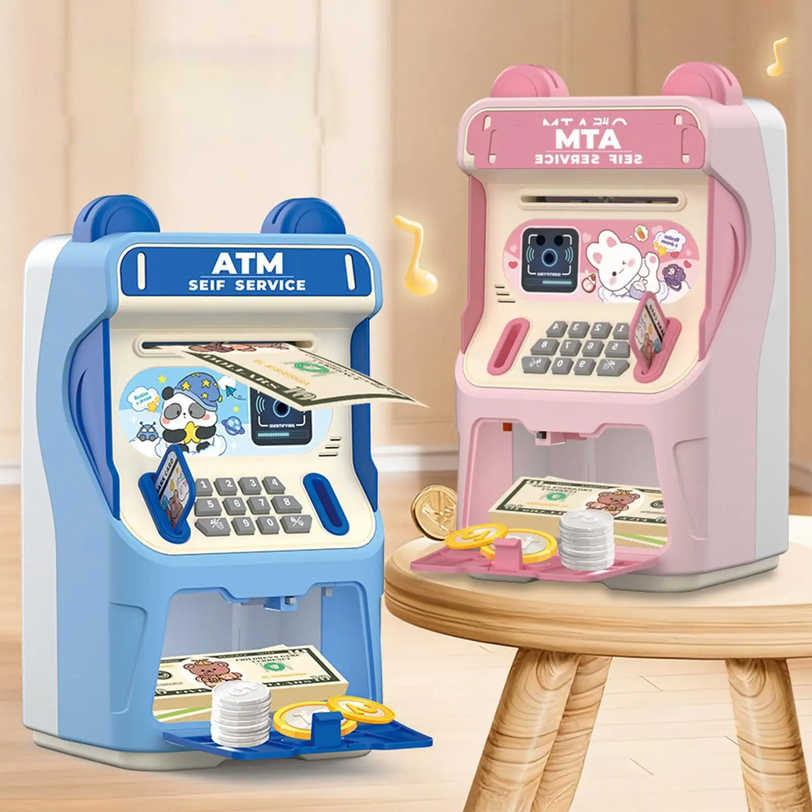 Banque d'épargne ATM, jouets éducatifs avec musique, fente pour carte simulée, banque ATM automatique à rouler l'argent pour garçons et filles, maison préscolaire