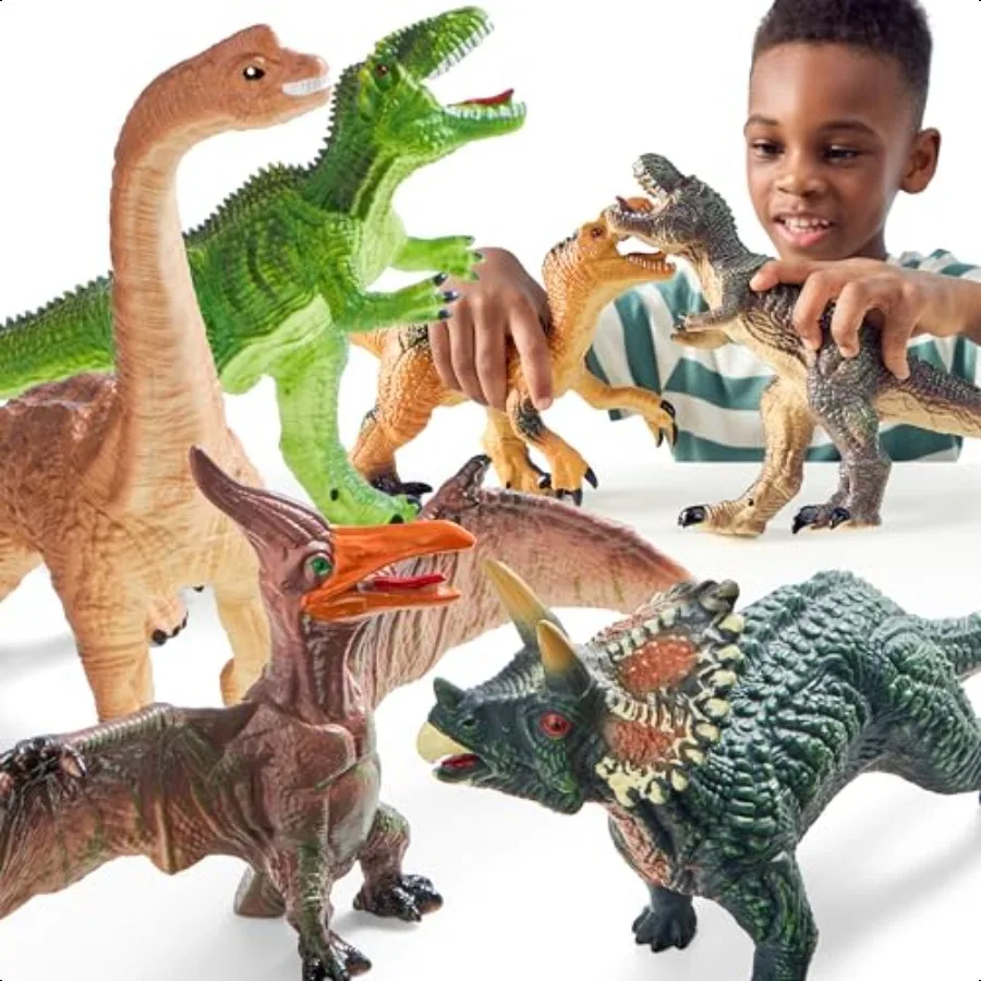 

JOYIN Big Dinosaur Toys for Toddlers 6 Piece Large Soft Dinosaur Figures with an Educational Book Jumbo Realistic Toys for Boys