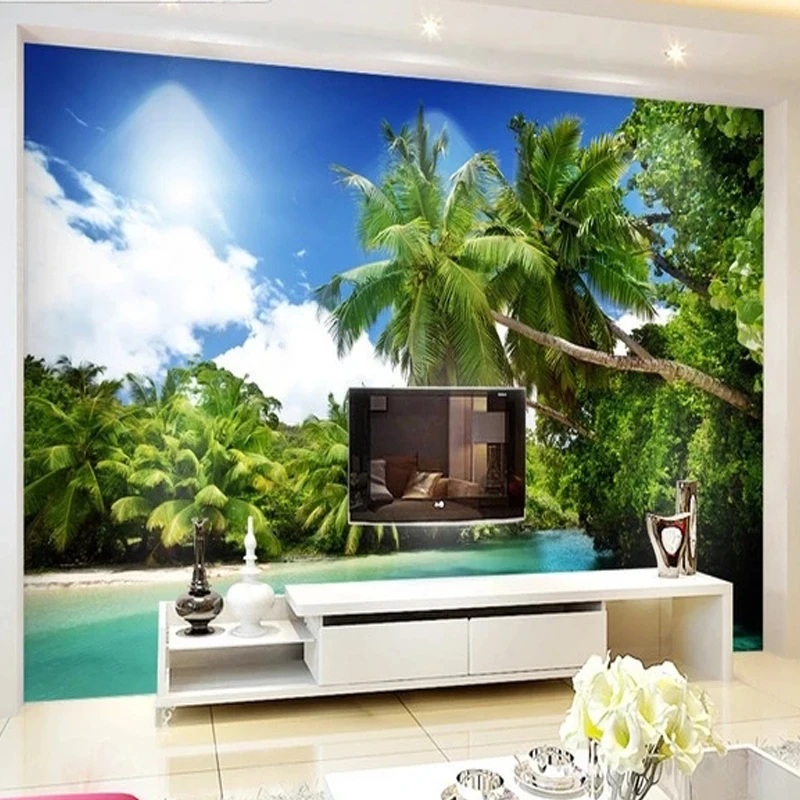 

Custom 3D Photo Mural Coconut Tree Beach Seascape Non-woven Wallpaper for Living Room TV Background Wall Painting Home Decor