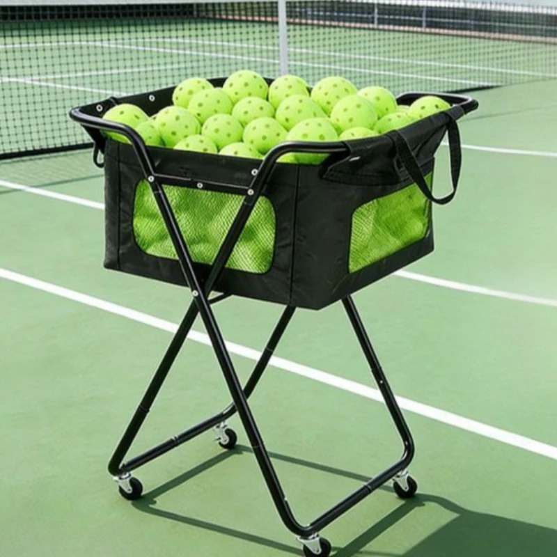 Multifunctional Pickleball Storage Cart Large Capacity Pickleball Coach Car Foldable Ball Collection Cars Movable Sports Parts