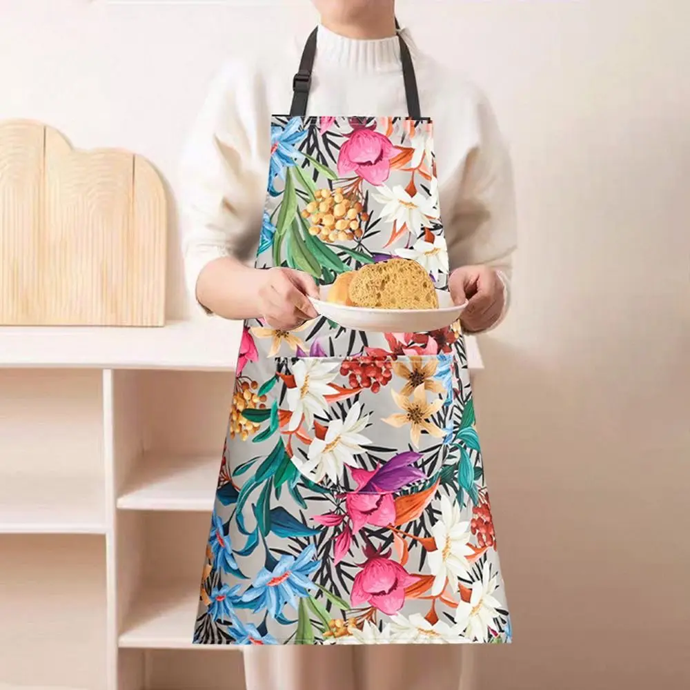 

Кухонный фартук с цветочным принтом, водонепроницаемая противообрастающая униформа для ресторана, дышащие без рукавов, нагрудники для приготовления пищи и выпечки для женщин