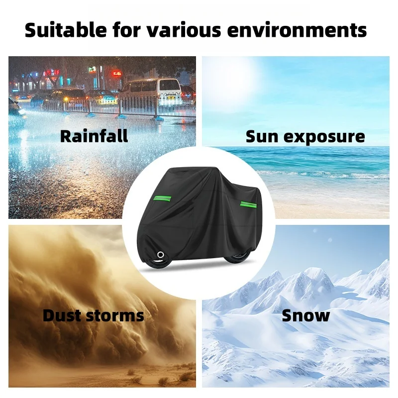 غطاء دراجة نارية عالمي مقاوم للماء والغبار والحماية من الشمس شديد التحمل ومقاوم للعوامل الجوية غطاء مركبة كامل للمطر