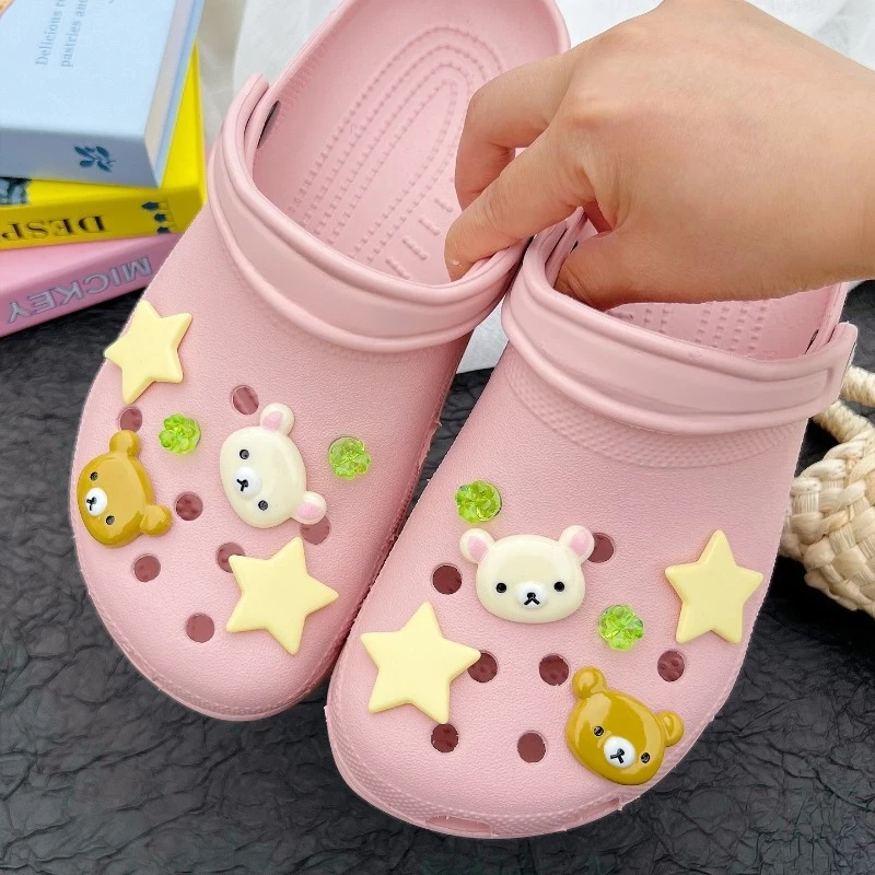 

12pcs Shoes Charms Set Removable Cute Bear Stars Shoe Accessories for Girls Women Summer Shoes DIY Gifts For Christmas Halloween