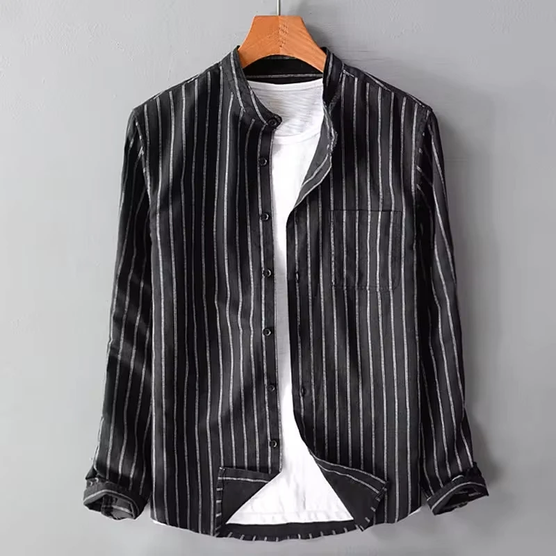 Men's Streak Stand Collar Long Sleeve Shirts Casual Men Clothing Harajuku Streetwear Spring and Summer Leisure Shirts S-5XL