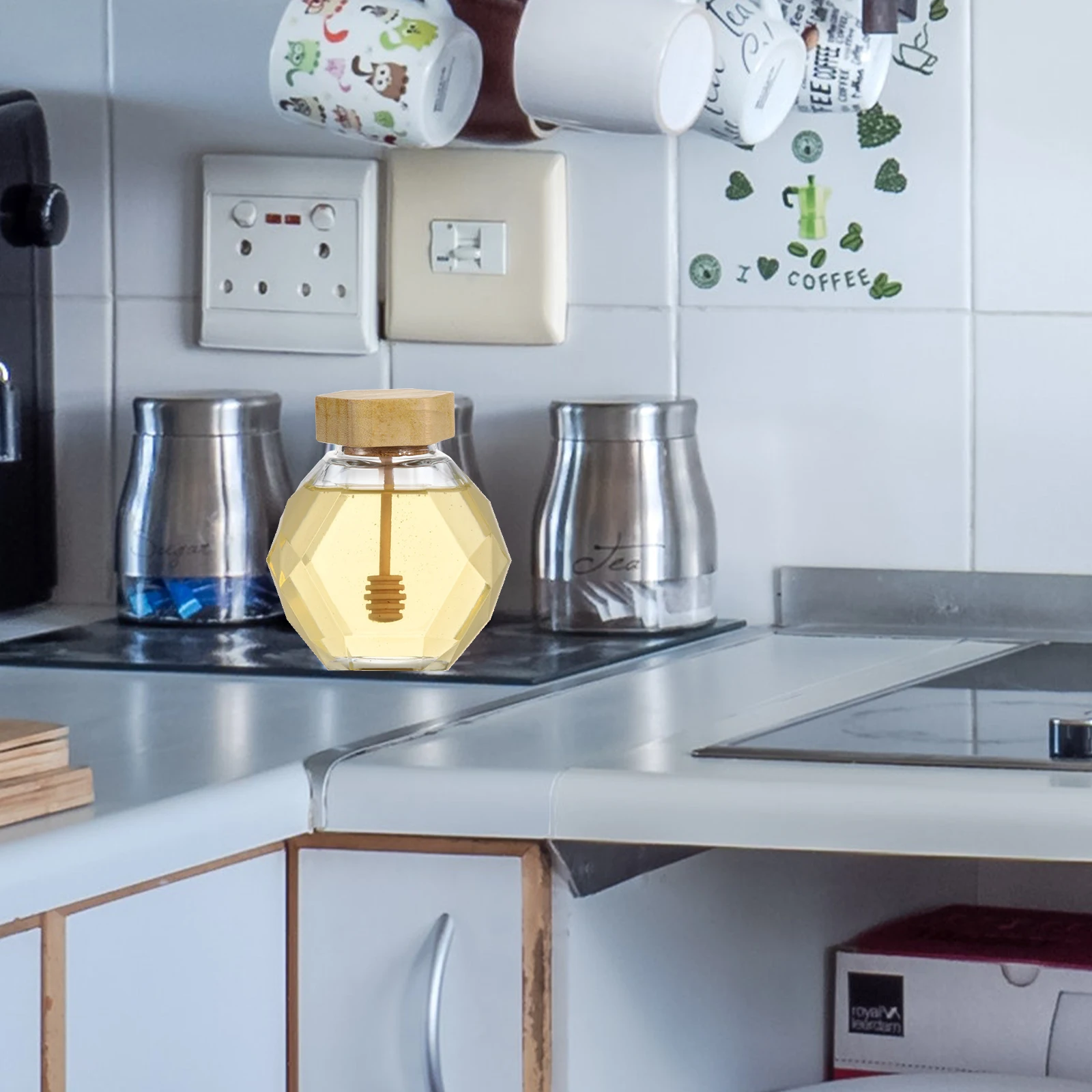 

2Pcs Honey Jar Glass Sealing Containers Transparent Food Storage Boxes Dry Canning Bottles Home Kitchen Wood Material