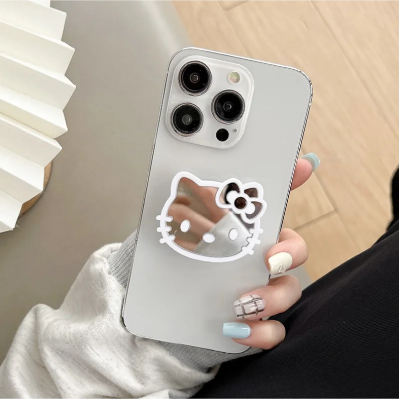 Hello Kitty Sanrio Kleurrijke Lijnen Spiegel Mobiele Telefoon Airbag Beugel Schaalbare Draagbare Nis Ring Gesp Geven Geschenken Voor Meisjes