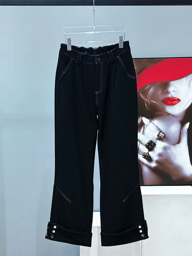 

Retro American High Street Bla Straight Leg Wide Leg Men's Casual Trousers Button Design Cool Sle Long Pants