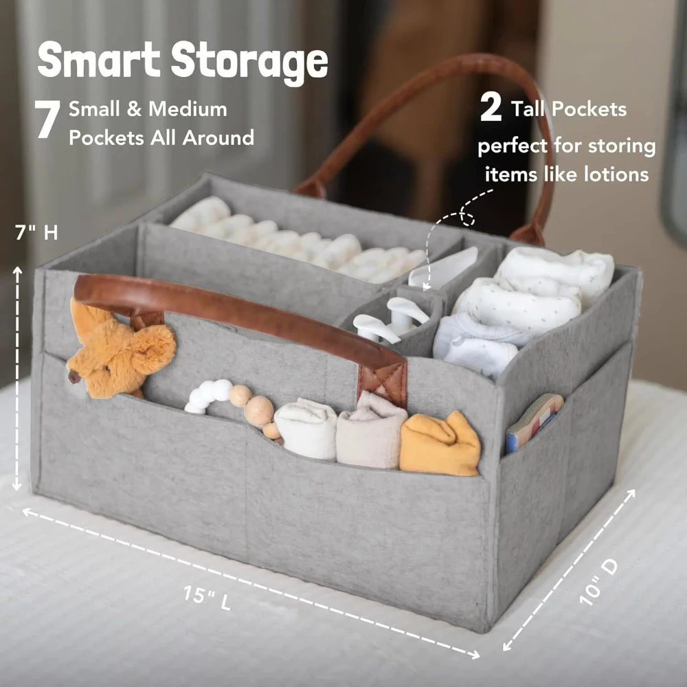 Cestino portaoggetti per asilo nido in feltro per bambini, borsa per pannolini per neonati con manico, fasciatoio per pannolini, tasca grande
