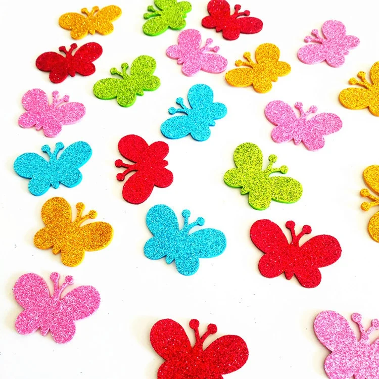 40pcs Glitter Foam Flower and Butterfly Shapes Stickers Self-Adhesive Stickers for Kid\'s Arts Crafts Supply Home Classroom Decor