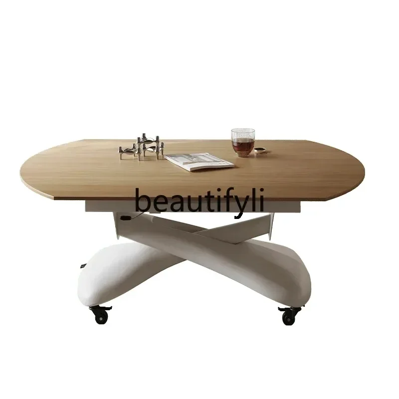 TTT Solid wood lifting coffee table dining table dual-use integration, multi-possible movable coffee table square and round