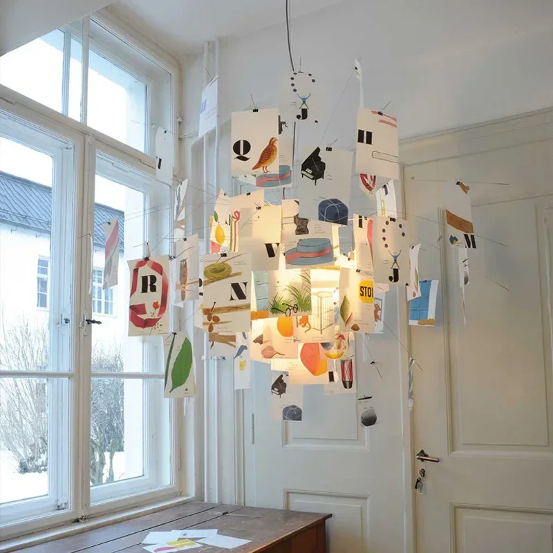 Französisch Stil Zettel Papier Kronleuchter Kunst Ausstellungs halle Wohnzimmer Esszimmer Schlafzimmer DIY Designer Album Anhänger LED-Beleuchtung