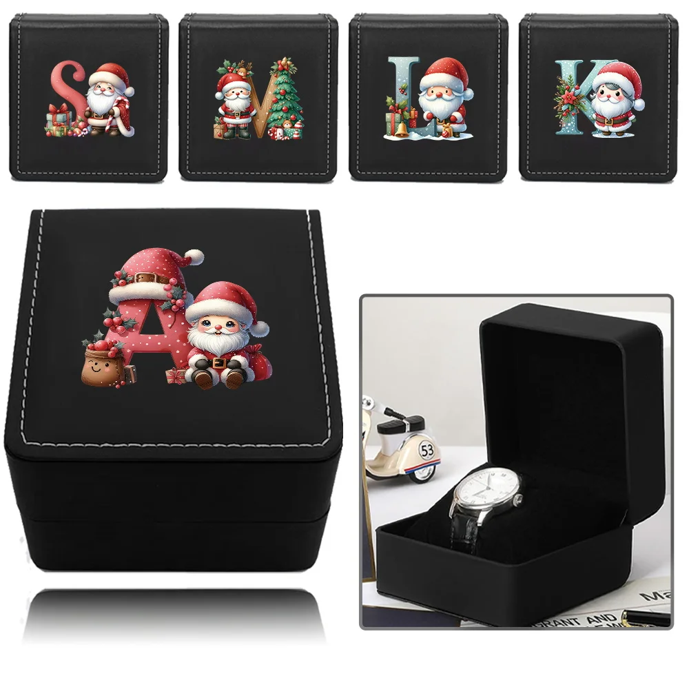 

Pu Wristwatch Storage Case With Small Pillow Flip Lid Single Wrist Watch Box Christmas Initial Name 26 Letters Pattern