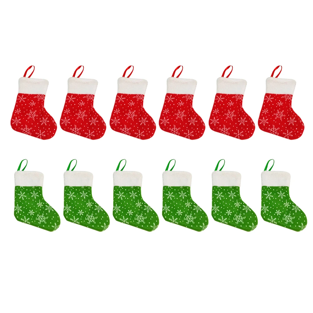 

12 Pcs Christmas Stockings Material Snowflake Design Ornament Holder Gifts Candy Storage Xmas Tree Decor