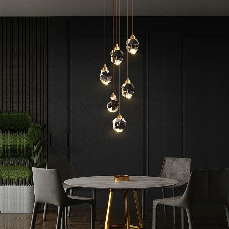 

Black Gold Crystal Copper Hanging Lamps Chandelier Lighting Lustre Suspension Luminaire Lampen For Dinning Room