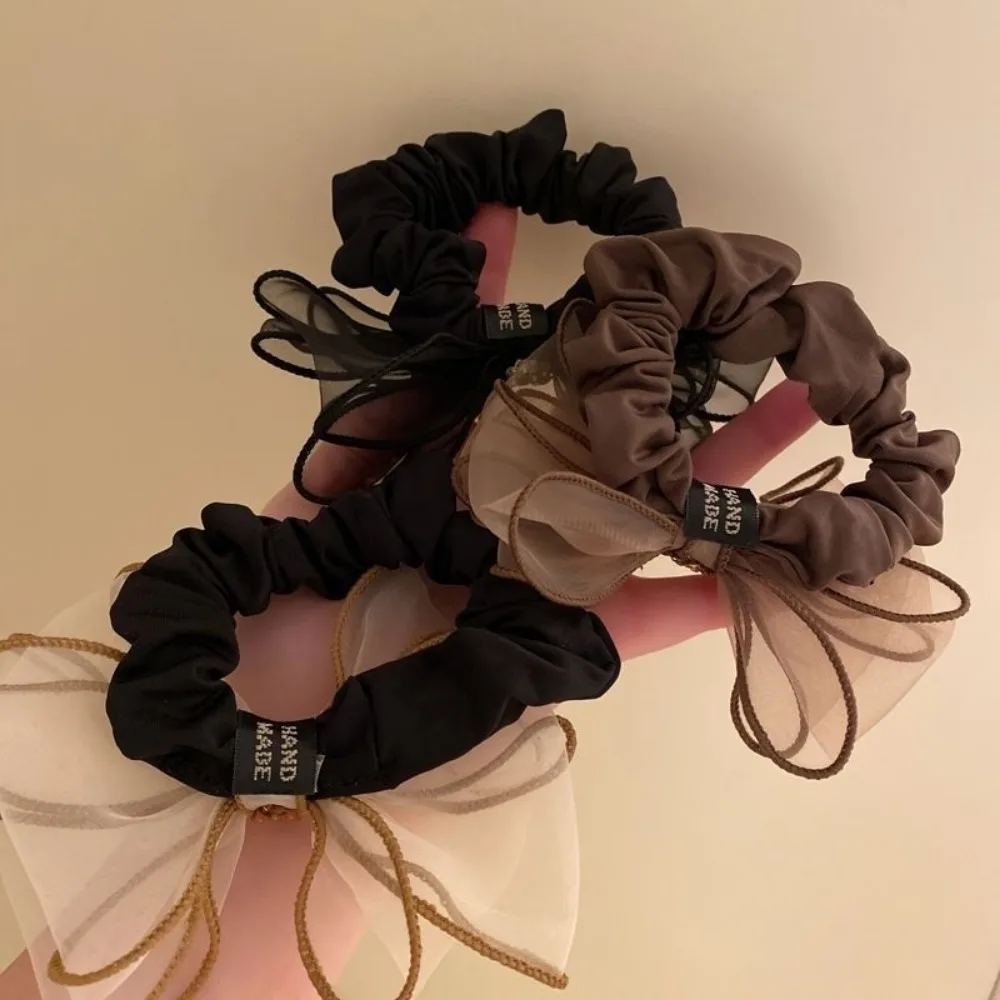 New Mesh Rhinestone Bow Hair Ties Scrunchies Women Girls Elastic Hair Bands Headwear Ribbon Bowknot Ponytail Hair Accessories view 6