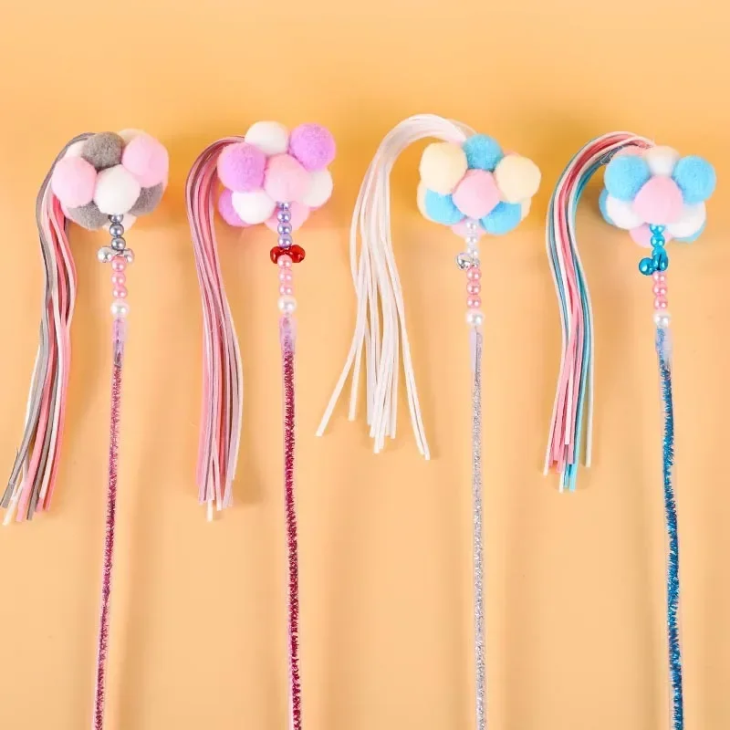 Juguetes bonitos para gatos, palo divertido de Hada para gatos, cinta de plumas, palo divertido resistente a mordeduras con campana, juguete interactivo, varita de bailarina