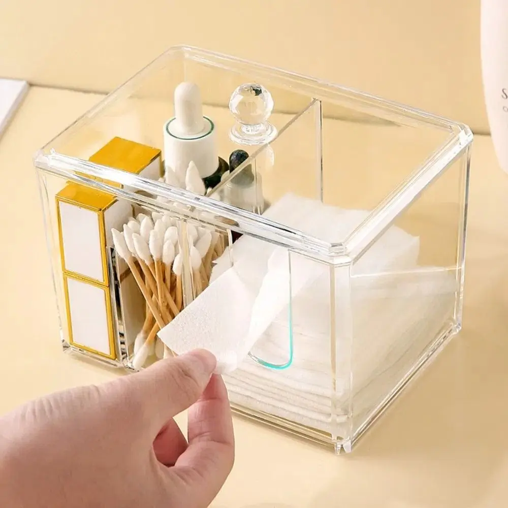 

Multifunctional Clear Cotton Swab Storage Box Acrylic with Cover Makeup Divided Box Dust-Proof Portable Cosmetic Stand Desktop