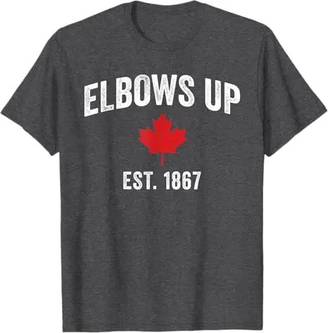 Elbows Up Canada Est 1867 Proud Canadian Strong Canada Flag T-Shirt Patriotic Graphic Saying Tee Novelty Gift Short Sleeve Tops