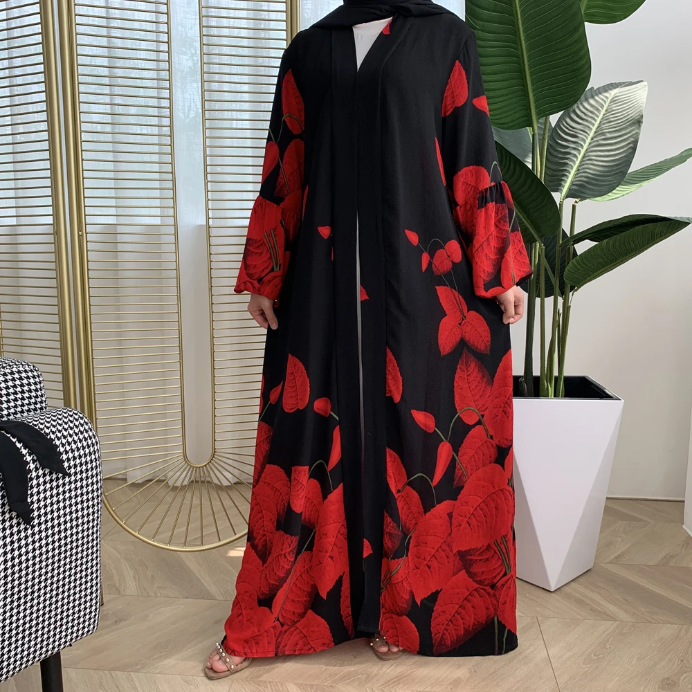 

Muslim Women Abaya Open Kimono Floral Printed Kaftan Maxi Robe Islamic Ramadan Dubai Long Dress Party Summer Turkish Malay Gown