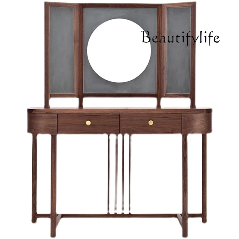 

New Chinese Style Black Walnut Solid Wood Dressing Table Nordic Minimalism Bedroom Makeup Desks and Chairs Combination