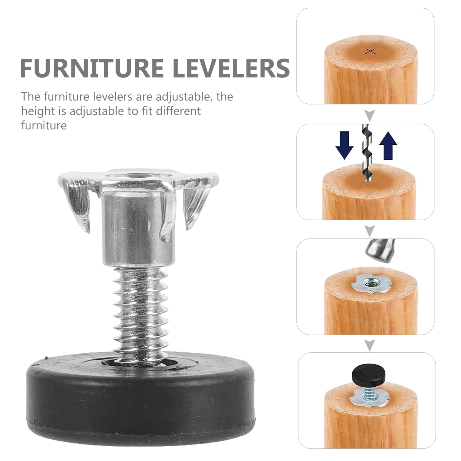 Pies de equilibrio ajustables para muebles de sofá, patas de cuña roscadas con tuerca cuadrada, almohadillas niveladoras, tornillos Pp, 12 piezas