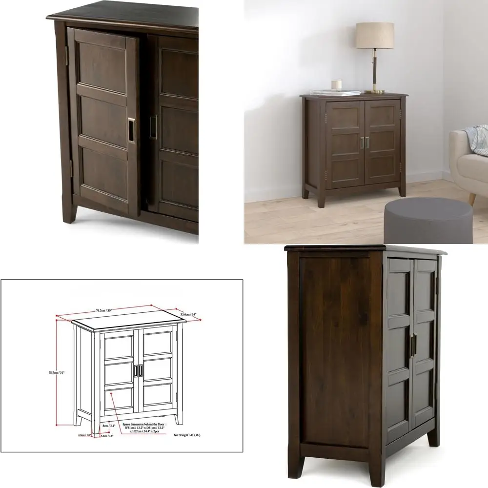 

30 Inch Wide Transitional Low Storage Cabinet in Many Brown for Living Room, Entryway, and Family Room