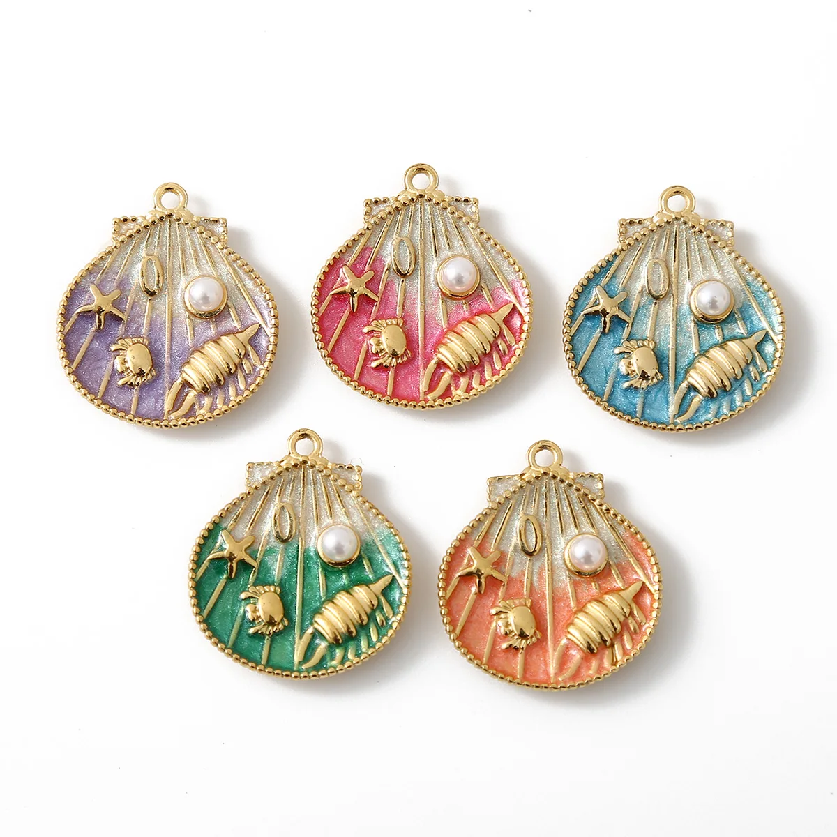 

5pcs Stainless Steel Enamel Shell Conch Pendant Suitable for Women's Earrings Necklace Bracelet Jewelry Making DIY Material