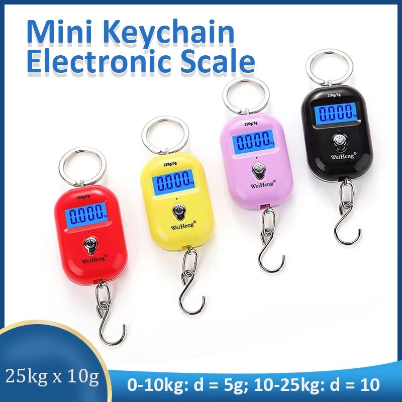 25kg/5g Portable Hanging Scale Keychain Electronic Scales with Hook Mini Digital Scales for Fishing Luggage Travel Weighting