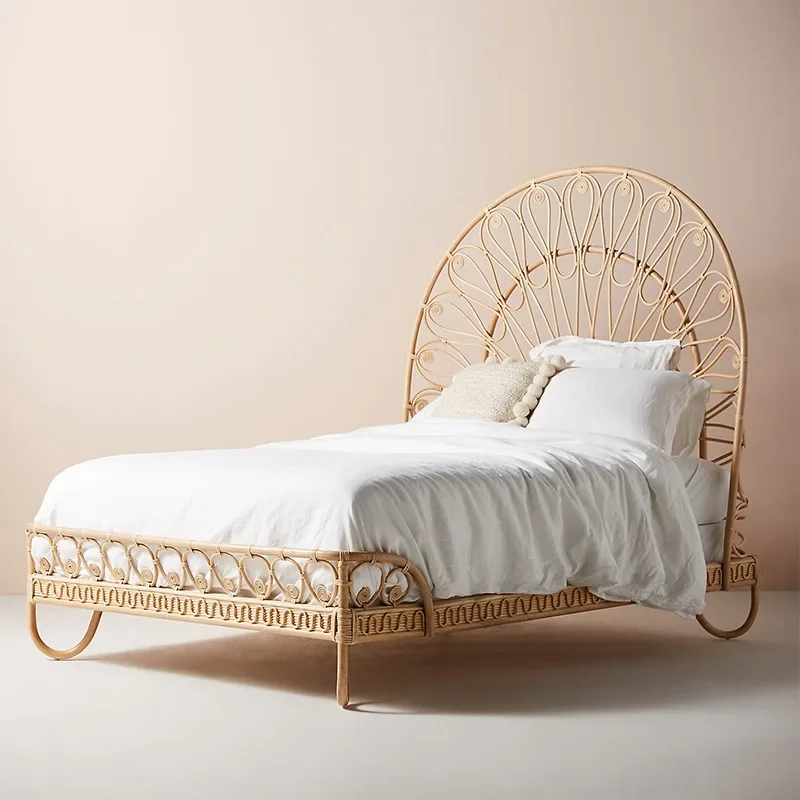 Rattan Art Furniture Natural Rattan Bed Simple Modern Creative Bedroom Homestay Hotel Tavern Rattan Art Double Bed