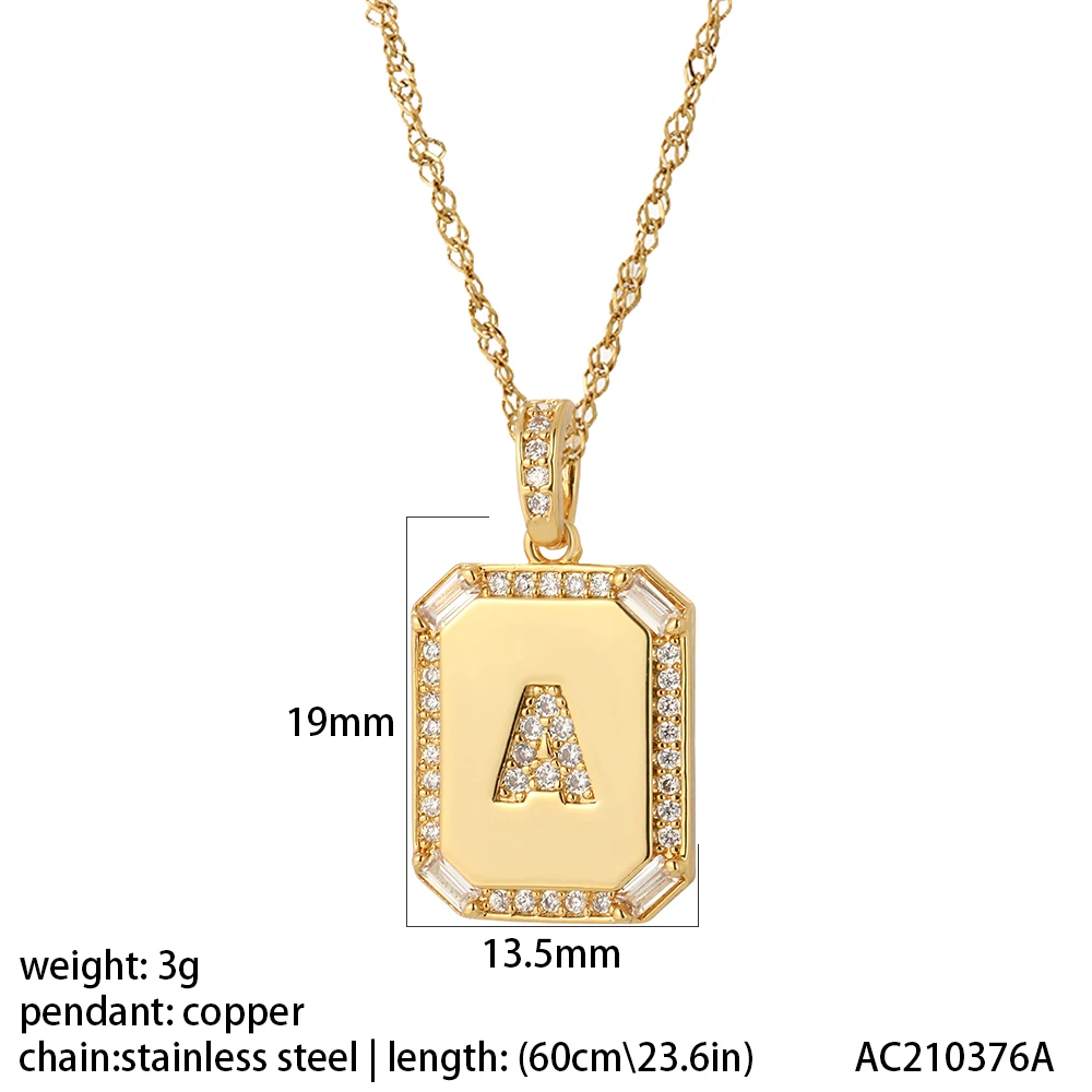 Gold Color 26 Letter Woman's Pendant Pave Zircon A-Z Name Neckalce for Women Long Chains Stainless Steel Link Fashion Jewelry