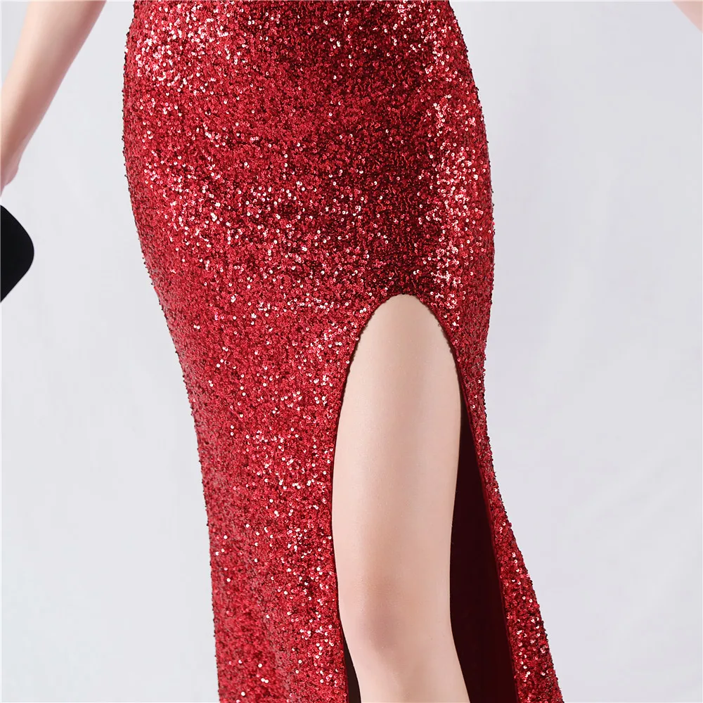 Women's Spaghetti Formal Dresses High Side Split Elegant Evening Gown for Women Long Sequins Dress