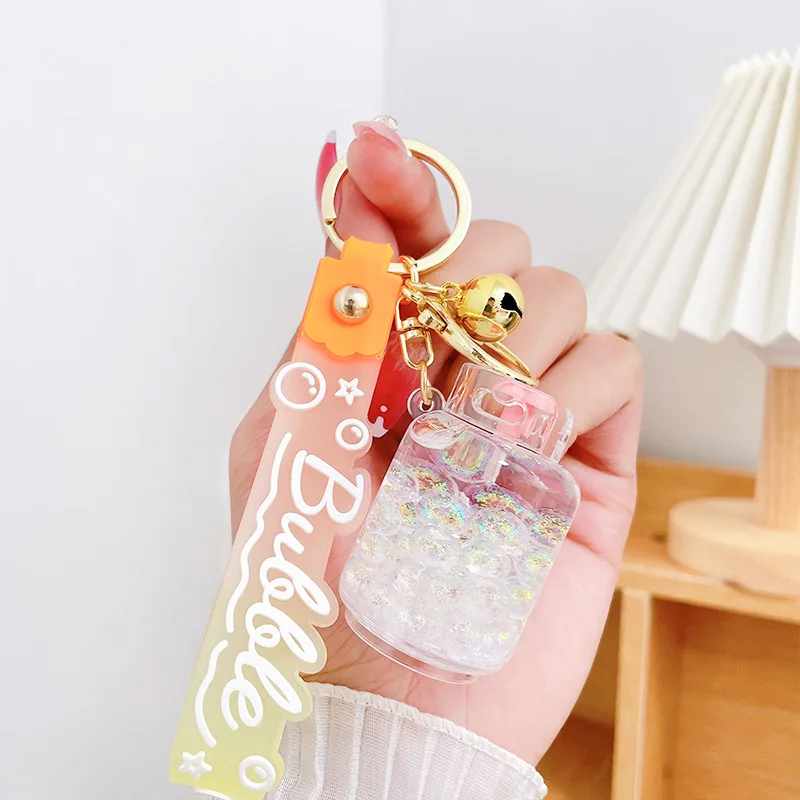 Cartoon Oil Floating Pentagram Glitter Bubble Beads Keychain Cute Gas Canister Acrylic Liquid Quicksand Bottle Keyring Bag Gift