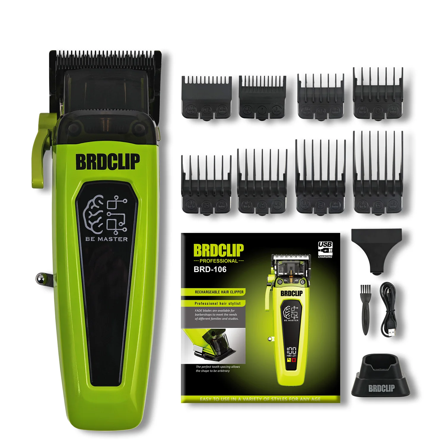 BRDCLIP Professioneller elektrischer Haarschneider BRD 106 Haarschneider für Männer, 7500 U/min, mit Basis, 5-stellbare DLC-Klinge, Friseurmaschine