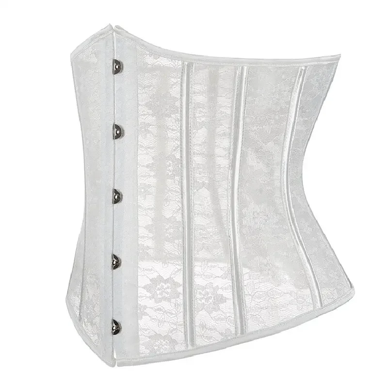 Corset Underbust Top Sexy Transparent Mesh Lace Women Gothic Lingerie Vintage Shape Body Waist Cincher Bustier White Black