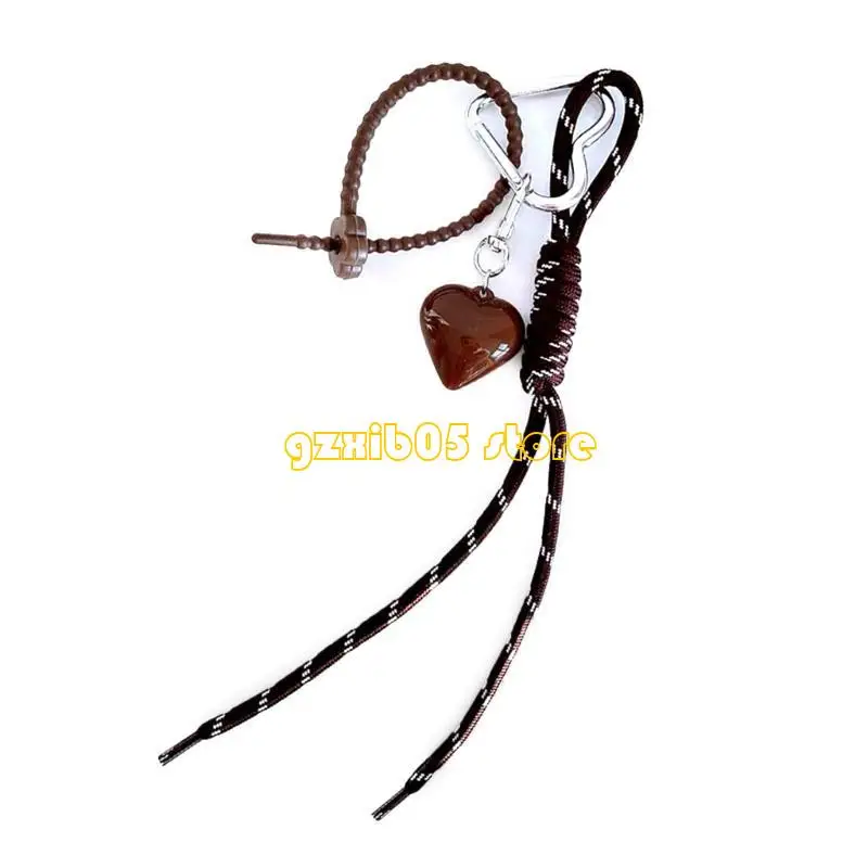 

C9GE Lovely Heart Keychain Bag Charm Braided Rope Keyring Bag Pendant Ornaments