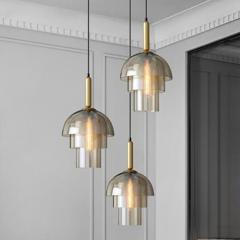 

Modern Glass Pendant Lamp for Living Room Restaurant Bedroom Bedside multilayer Amber glass Hanging Light E27 LED Home Decoratio