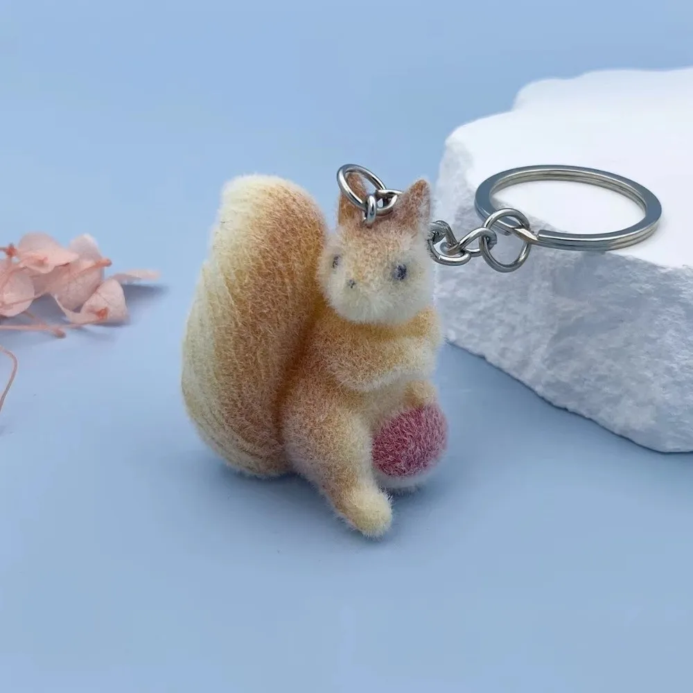 Cartoon 3D Flocking Squirrel Pendant Handmade Craft Supply Surface Cartoon Squirrel Charm Mini DIY Charm Pendant Bag Accessory