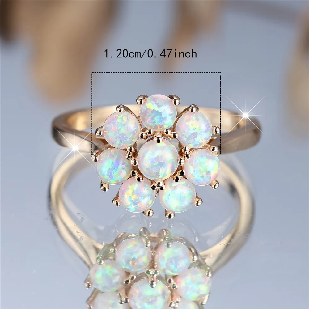 Trendy White Opal Flower Ring Vintage Fashion Gold Color Wedding Bands Engagement Rings For Women Men Minimalist Jewelry